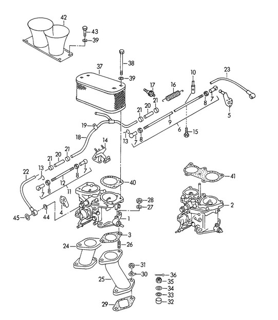 Carburateur / SOLEX 40 P II / SOLEX 40 P II-4 / et conduite d'alimentation en carburant M 90 501 >> 91 000 (Modèle : CARRERA, 1500 GS/GT) 356, 356A 1950-1959