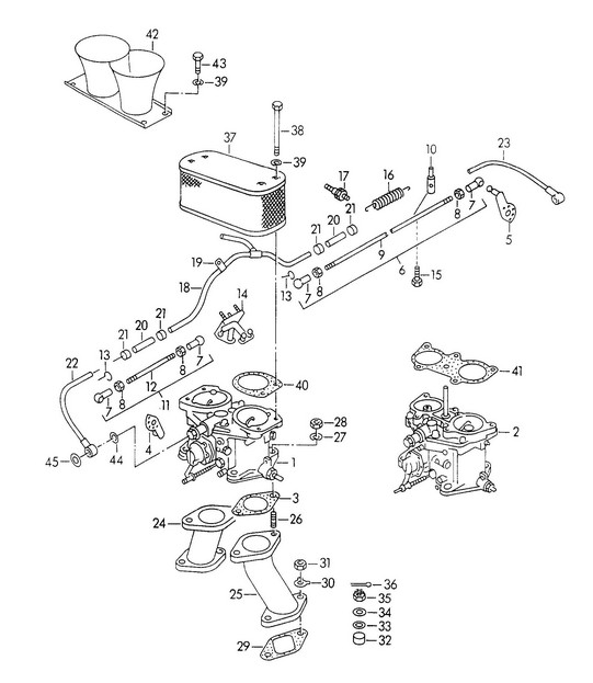 Vergaser SOLEX 40 P II-4/WEBER / Und Kraftstoffleitung (Modell: CARRERA, 1600 GS/GT) 356, 356A 1950-1959