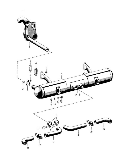 Uitlaatsysteem (Model: 1600 /S , F 101 693 >> / F 150 001 >> / F 83 792 >>) 356, 356A COUPE / CABRIO / SPEEDSTER 1950-1959