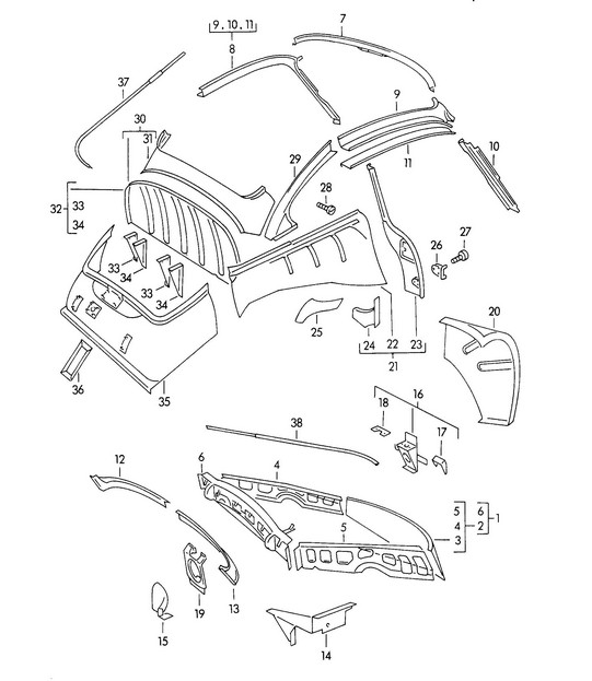 Carrosserie / Interieurpaneel 356 / 356A 1950-1959