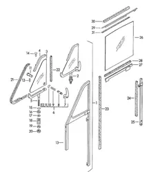 Door window glass F 150 001 >> (Model: CABRIO HARDTOP) 356 / 356A 1950-1959