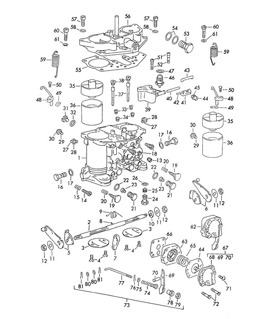 Pièces détachées pour carburateur SOLEX-40 PII-4/44 PII-4 (modèle : 1600 S90/SC, CARRERA, 587/1 692/3A) 356B / 356C 1960-1965