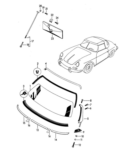 Vensterbeglazing (Model: ROADSTER) 356B / 356C 1960-1965
