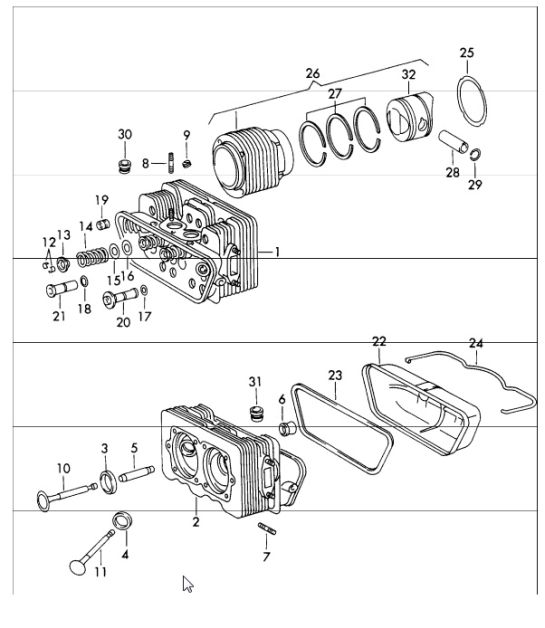 cylinder head, cylinder with piston 912 1965-69