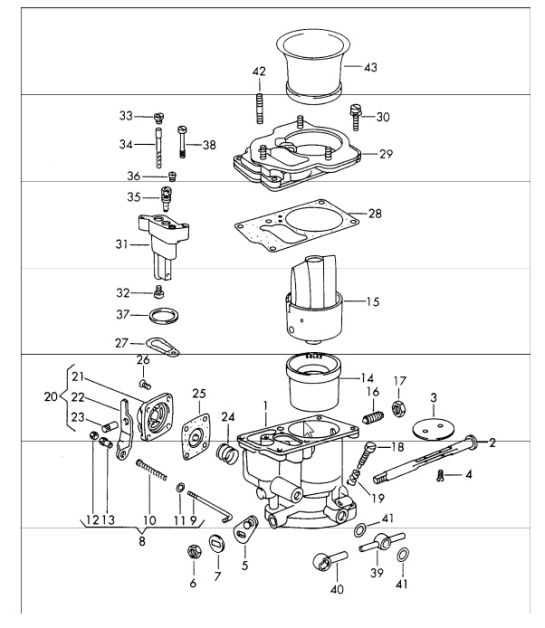 single parts for carburettor - SOLEX 40 PI-1 - for 911 UPTO 1968