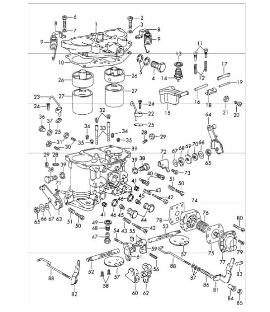 single parts for carburettor SOLEX-40 PII-4 with throttle shaft divided for 912 616/36/37 and 912 616/39/40 1965-69