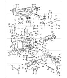 single parts for carburettor SOLEX-40 PII-4 with throttle shaft divided for 912 616/36/37 and 912 616/39/40 1965-69