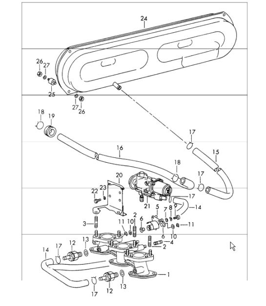 vacuum system for clutch release for sportomatic for 911 L/S/TU upto 1968 and 911 T 1969 ONWARDS