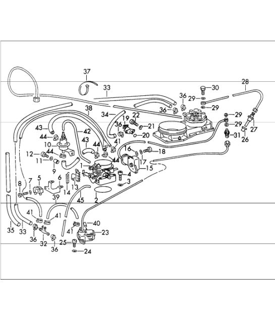 Injection system with fuel line valves flap connection and warm-up valve 911 T-K 1972 ONWARDS