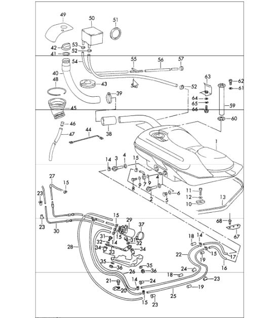 Tubi dell'impianto di alimentazione con pompa del carburante posteriore per 911 T/E/S dal 1971 in poi e 911 TV / CARRERA 2.7 / 911 TK dal 1972 in poi