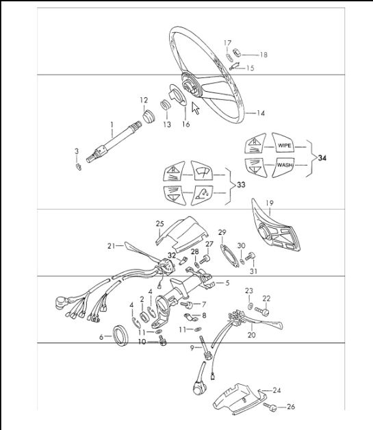 Steering shaft, steering wheel steering, column switch 911 1970-73