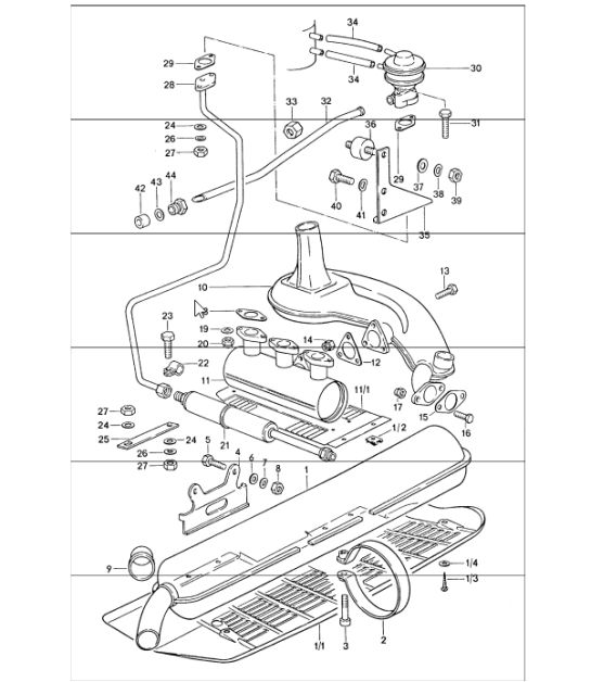 Exhaust system K-JETRONIC 911 (CAL) 1975 ONWARDS / 911 (USA) 1974-77 / 911 (CDN) 1974-77 / 911 (J) 1977 ONWARDS