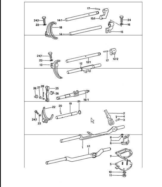 Shift rods, Shift forks 911 1974-77