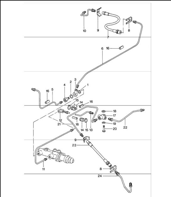 Brake lines for cars without brake booster 911 1974-77
