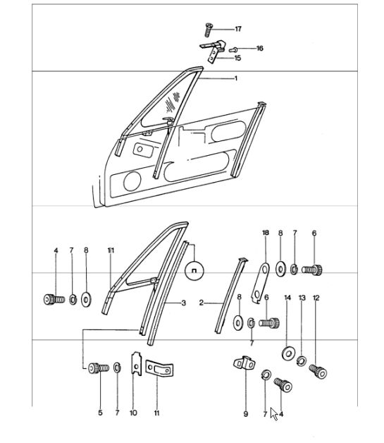 door glass frame 911 1974-77 TARGA