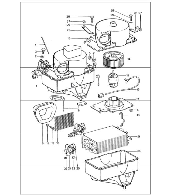 Air conditioner, evaporator, evaporator housing, accessories 911 1974-77