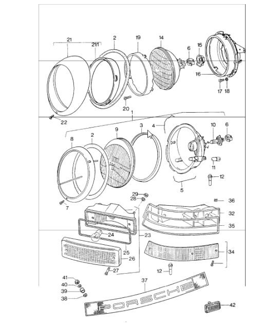 Headlamp lights 911 1974-77