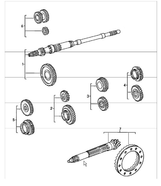 gear wheel sets 5. speed transmission 911 1978-83