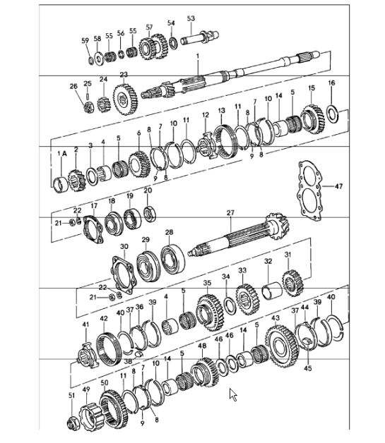 gears and shafts 5. speed transmission - G 915 - 911 1978-83