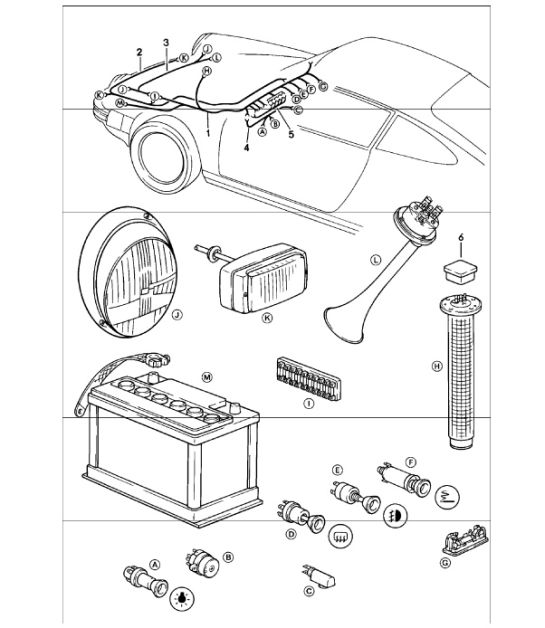 wiring harnesses: luggage compartment, steering lock 911 1978-83