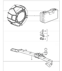 Accessori: catene da neve, dado ruota, gancio di traino 911 1984-86