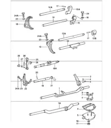 schakelstangen schakelvorken voor 4-versnellingen en 5-versnellingen 911 1984-86