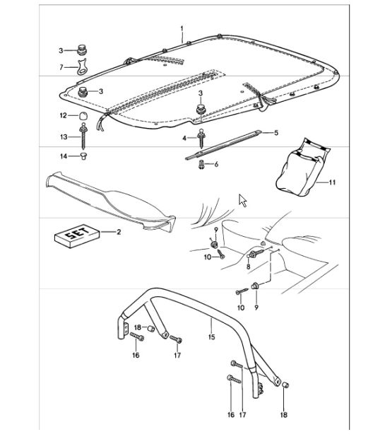 cubierta tonneau, soporte protector 911 1984-86