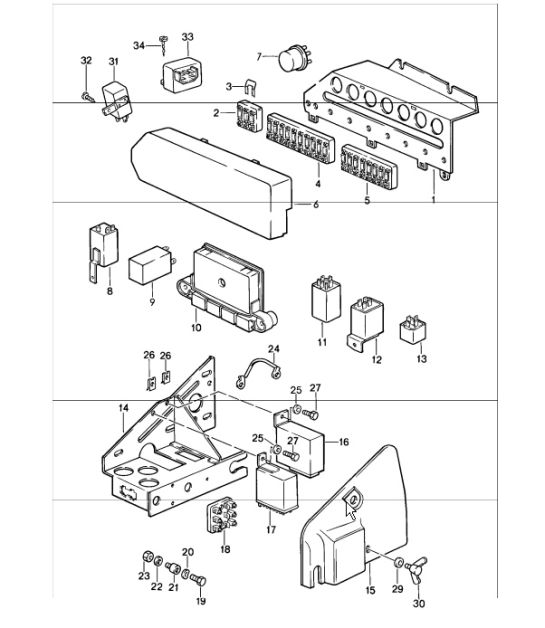 control unit, relay, fuse box 911 1984-86