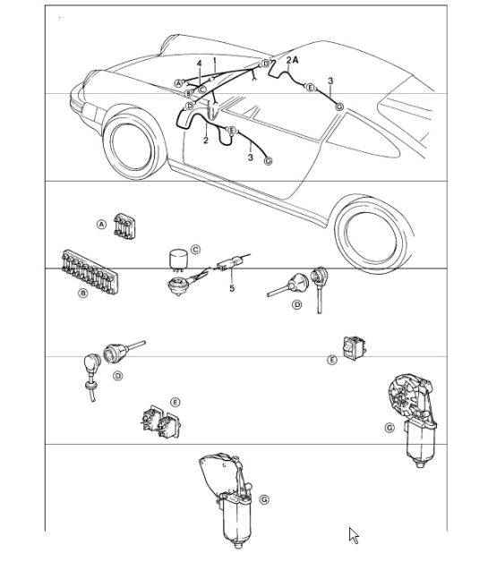 wiring harnesses: FRONT luggage compartment power window 911 1984-86