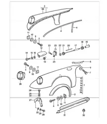 Kotflügel mit Blechschale für Tank 911 1978-89 gültig bis: F >>91KS1 00958 COUPE, F >>91KS1 40341 TARGA,<F > >91KS1 50414 CABRIO, F >>93KS0 00184 COUPE, F >>93KS0 10067 TARGA, F >>93KS0 20083 CABRIO