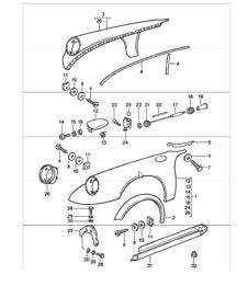 Kotflügel mit Blechschale für Tank 911 1978-89 gültig bis: F >>91KS1 00958 COUPE, F >>91KS1 40341 TARGA,<F > >91KS1 50414 CABRIO, F >>93KS0 00184 COUPE, F >>93KS0 10067 TARGA, F >>93KS0 20083 CABRIO