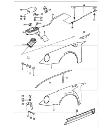 Kotflügel mit Kunststoffbecher für Tank 911 1987-89 gültig ab: F 91KS1 00959>> COUPE, F 91KS1 40342>> TARGA, F 91KS1 50415>> CABRIO, F 93KS0 00185>> COUPE, F 93KS0 10068>> TARGA, F 93KS0 20084>> CABRIO
