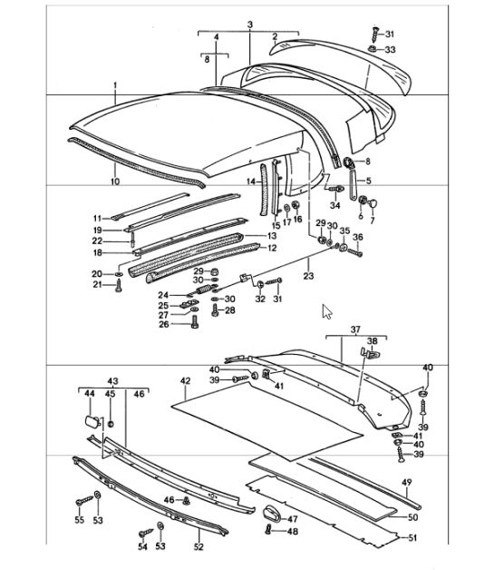 cabrioletkap, afdichting, losse delen 911 CABRIO 1987-89