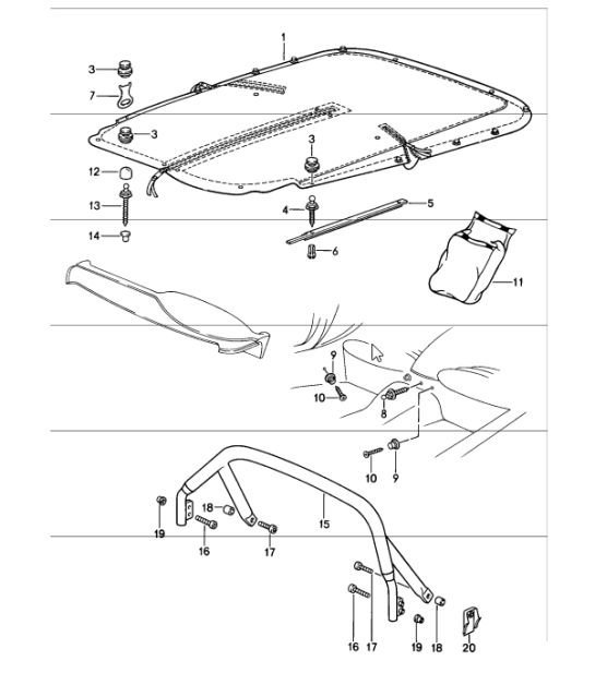 cubierta tonneau, soporte protector 911 CABRIO 1987-89