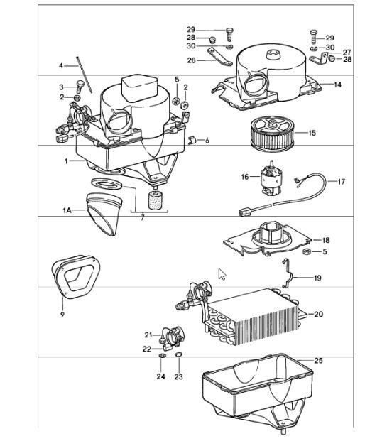 air conditioner, evaporator housing, single parts 911 1987-89