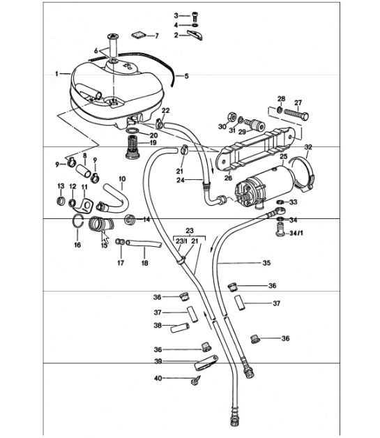 Diagram 201-00 Porsche 911 Turbo 3.0L 1975-77 Kraftstoffsystem, Abgassystem
