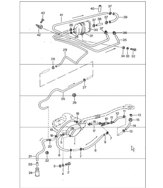 Diagram 201-30 Porsche Cayman 2.7L 987C 2006-2008 Brandstofsysteem, uitlaatsysteem