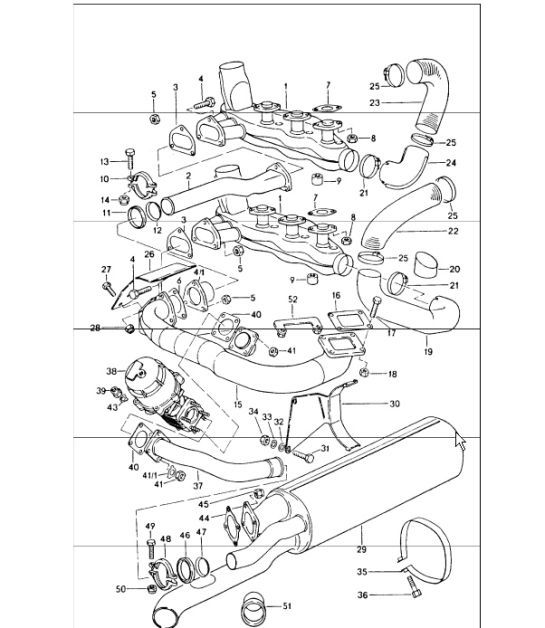 Diagram 202-00 Porsche Cayman 2.7L 987C 2006-08 Sistema de combustible, sistema de escape