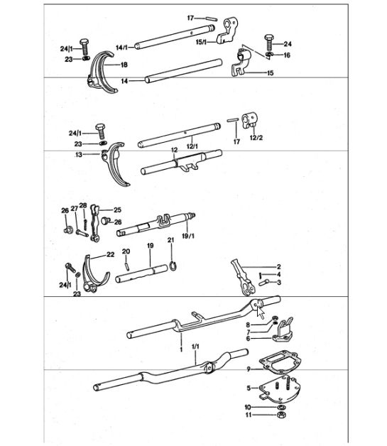 shift rods, shift forks 911 TURBO 1975-77