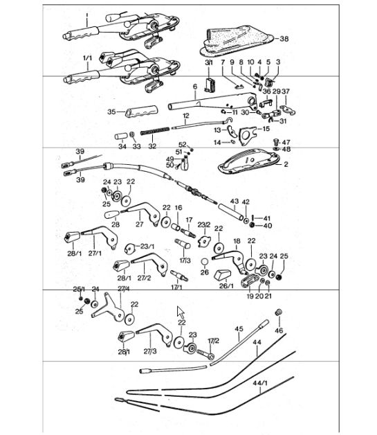 actuating lever, handbrake, manual throttle 911 TURBO 1975-77
