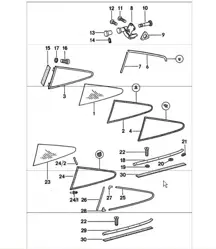 window glazing lateral 911 TURBO 1975-77