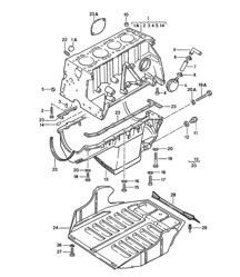 带活塞的气缸体、油底壳、发动机保护板，924 1976-79