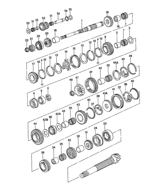 Engranajes y ejes / Transmisión de 5 velocidades / Juegos de ruedas dentadas (Modelo: ' J.. ', VA) 924 1976-79