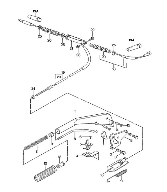 Diagram 701-010 Porsche 964 (911) (1989-1994) Hand Lever System, Pedal Cluster 