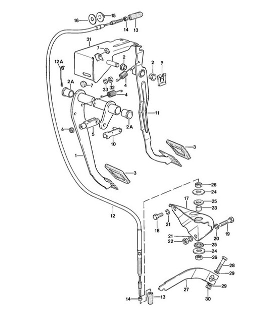 Diagram 702-005 Porsche 970.1 Panamera Turbo V8 4.8L 2009-13 Hand Lever System, Pedal Cluster 