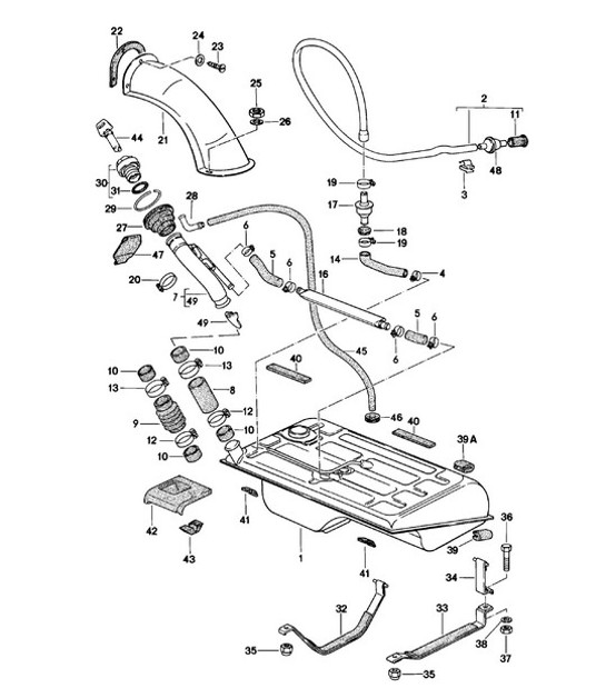 Diagram 201-000 Porsche 924 (1977-1988) Fuel System, Exhaust System
