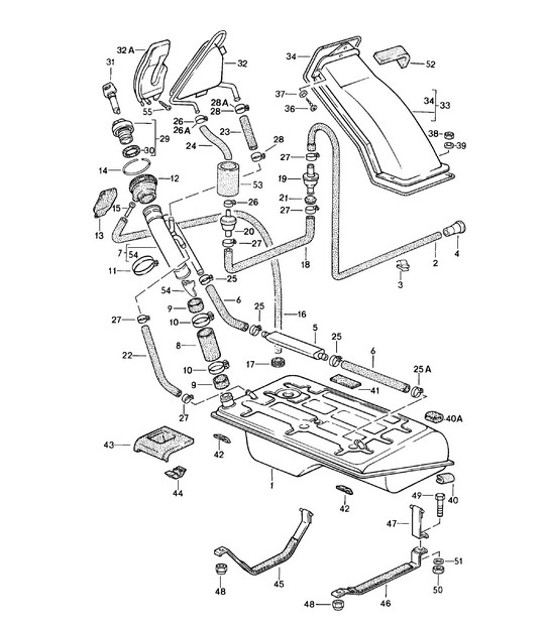 Diagram 201-001 Porsche 924 (1977-1988) Fuel System, Exhaust System