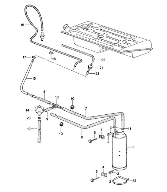 Diagram 201-005 Porsche 924 (1977-1988) Fuel System, Exhaust System