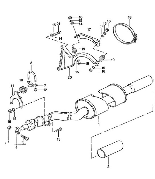 Diagram 202-015 Porsche 924 (1977-1988) Fuel System, Exhaust System