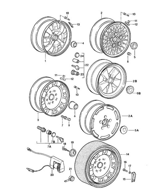 Diagram 601-000 Porsche 924 (1977-1988) Wheels, Brakes